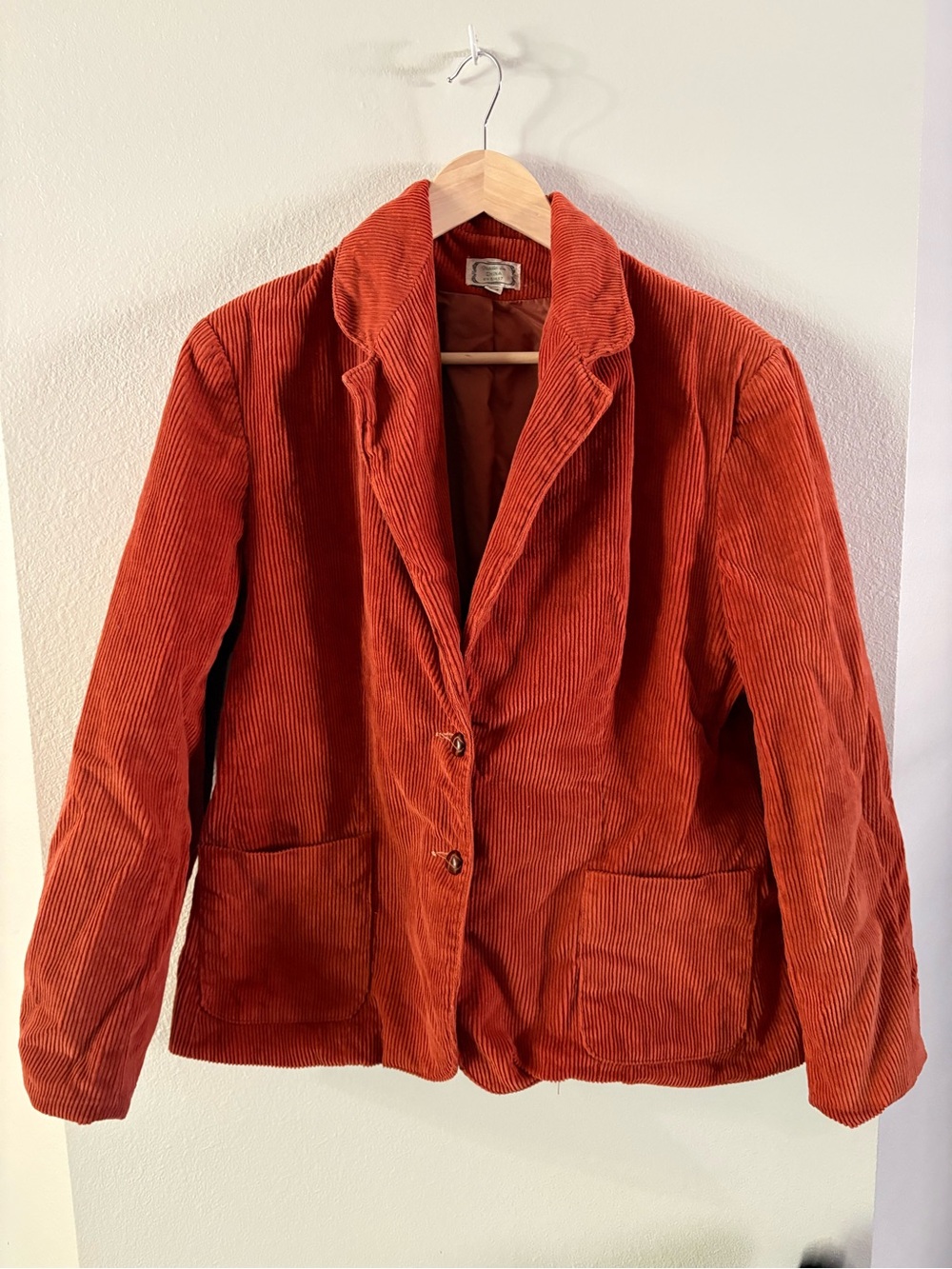 70s Boho Corduroy Burnt Orange Blazer Retro Leather Buttons